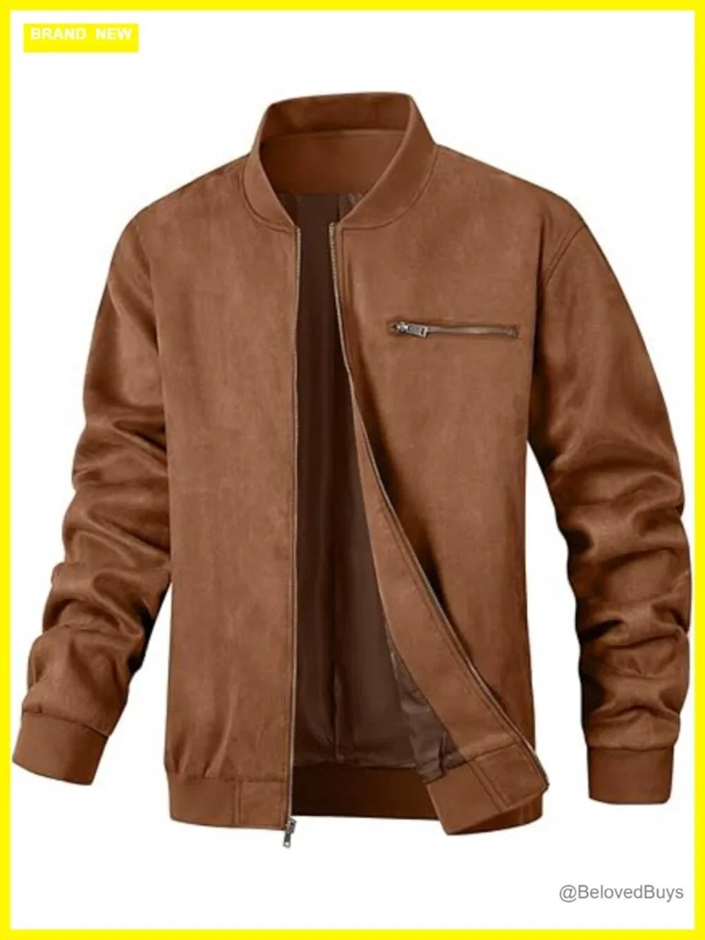 Men's Faux Suede Bomber Jacket Lightweight Vintage Varsity Coat
